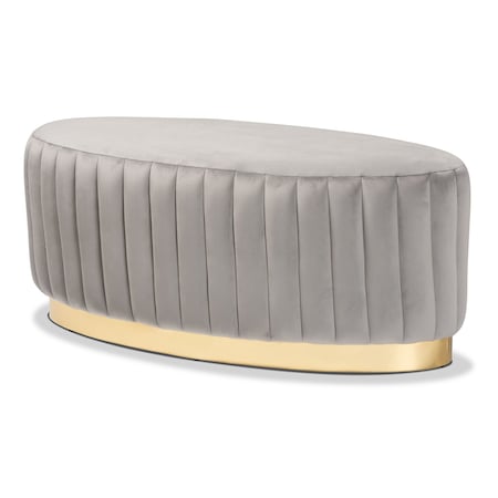 Baxton Studio Kirana Glam and Luxe Grey Velvet Fabric and Gold PU Leather Ottoman 175-11239-Zoro